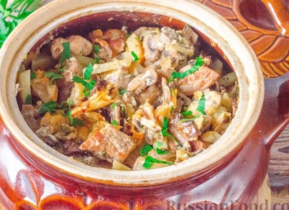 Грибная солянка в горшочке